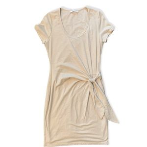Wasabi + Mint Front Tie Tshirt Dress Cream Scoop Neck